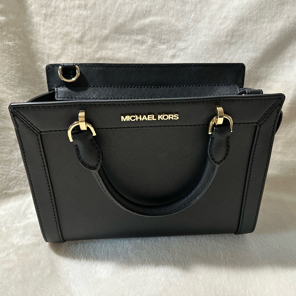 Michael Kors Black Saffiano Leather Satchel with Gold Hardware - Picture 7 of 10